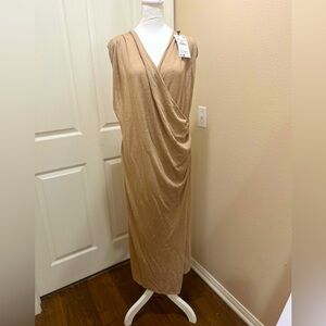 Zara Women's Ruche Knit Midi Dress - Size Medium - Tan